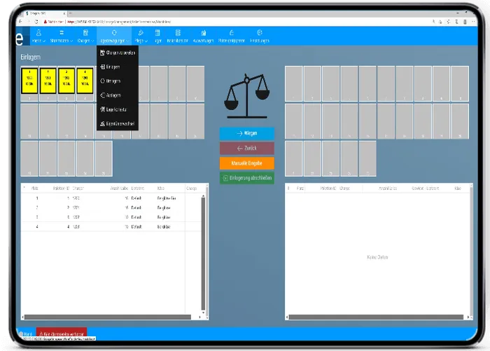 storage cheese cellar logistics by digifai on a tablet — storing screen with connected scale and batch overview
